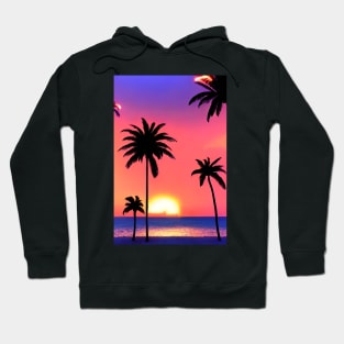 Hot Summer Sunset Palm Tree Beach Ocean Artistic Paradise Hoodie